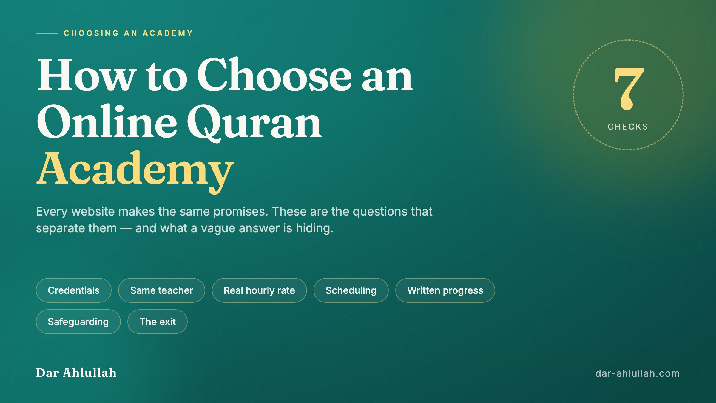 How to choose an online Quran academy - comparing academies on teacher credentials, teacher continuity, real hourly rate, scheduling, progress reports and safeguarding