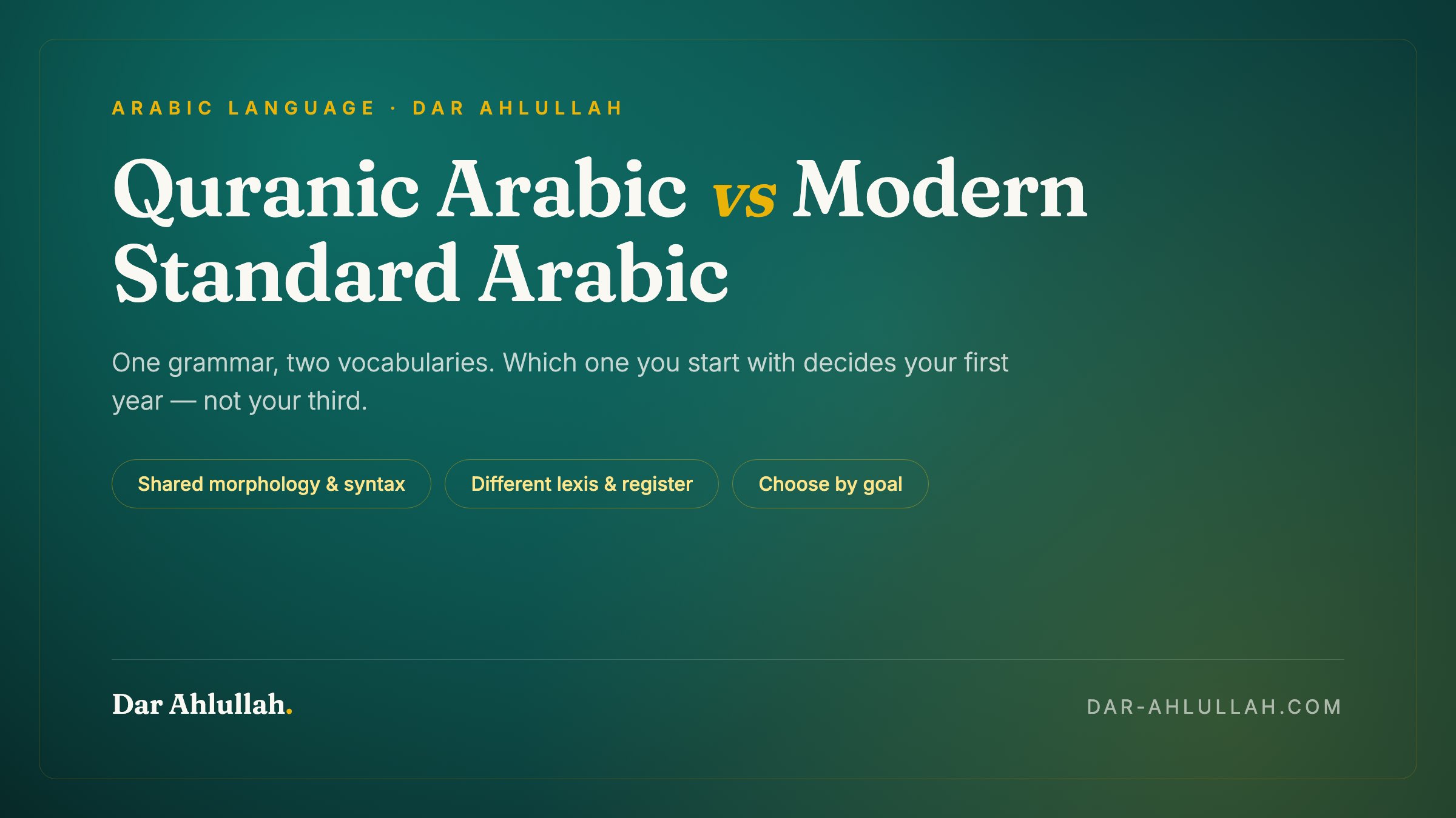 Quranic Arabic vs Modern Standard Arabic - comparing the classical register of the Quran with the modern standardised Arabic of news, academia and formal writing